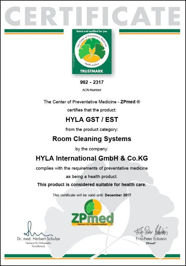 Certifikát ZPmed — The Center of Preventative Medicine, HYLA GST / EST